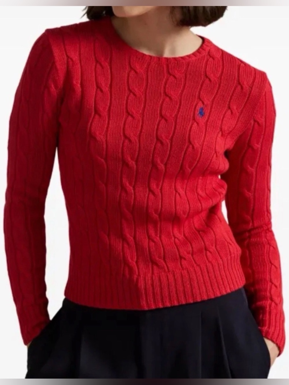 Polo Ralph Lauren Women’s Cotton Cable-Knit Crewneck Sweater Red Sz XL NWT